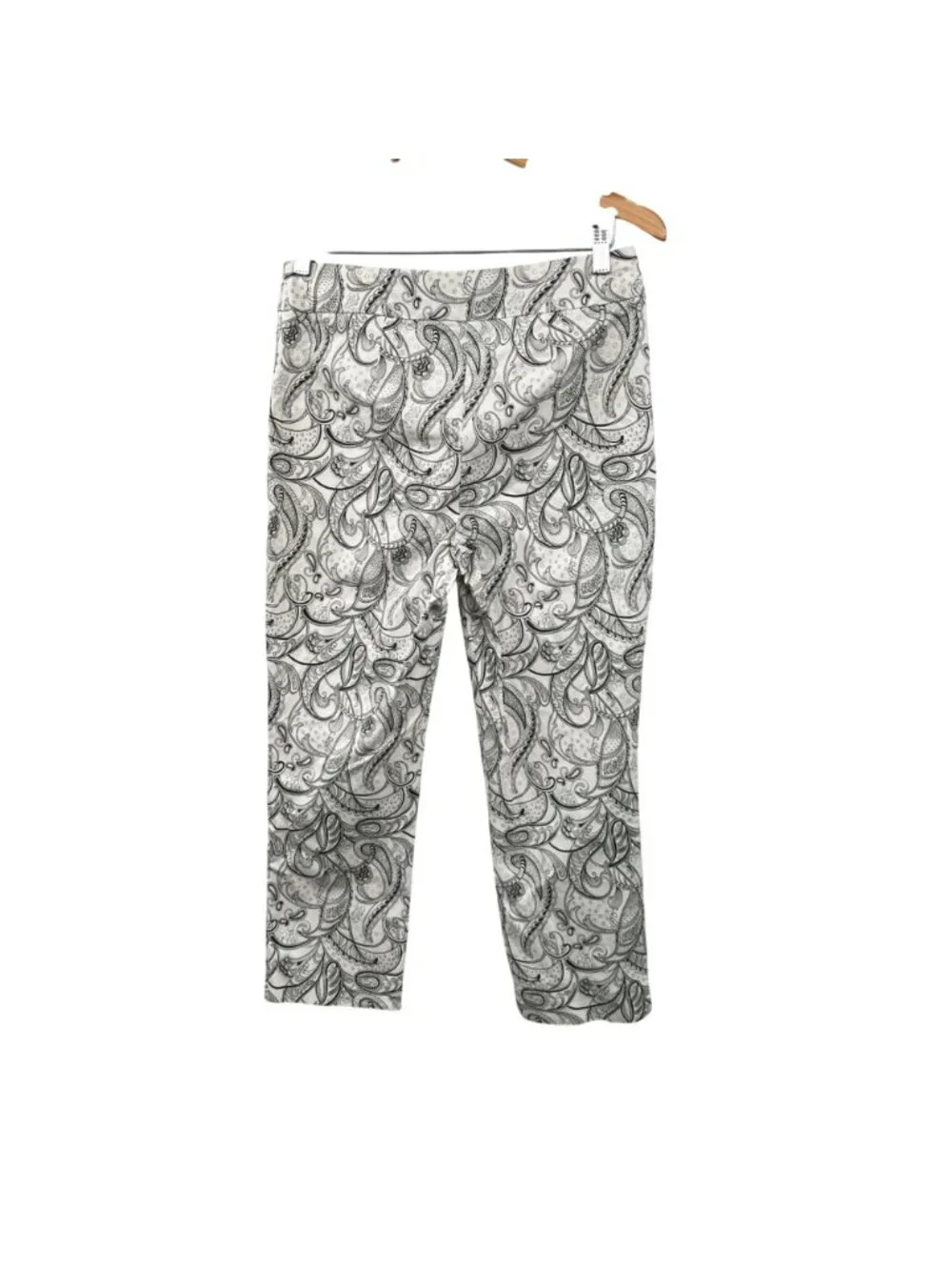 Chico's Womens Paisley Ankle Pants Pull On White/Green Size 6 Pockets